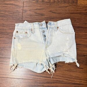 Levi's Light Blue Frayed Jean Shorts